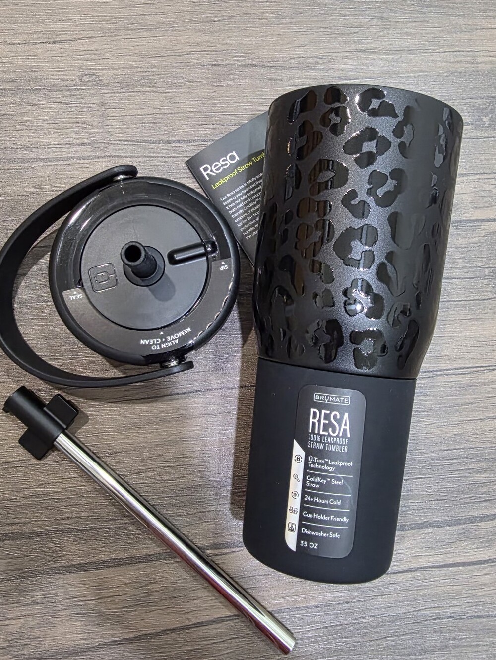 NWT BrüMate Resa 35 oz Onyx Leopard Leakproof Straw Tumbler